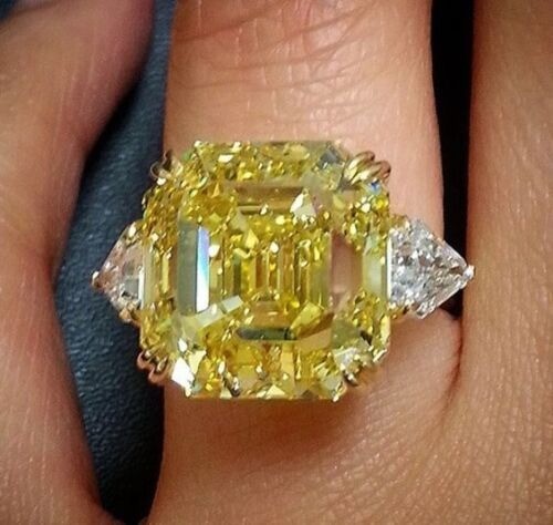 4.20 Ct Asscher Cut Canary Diamond Lab-Created Wedding Ring 925 Sterling Silver