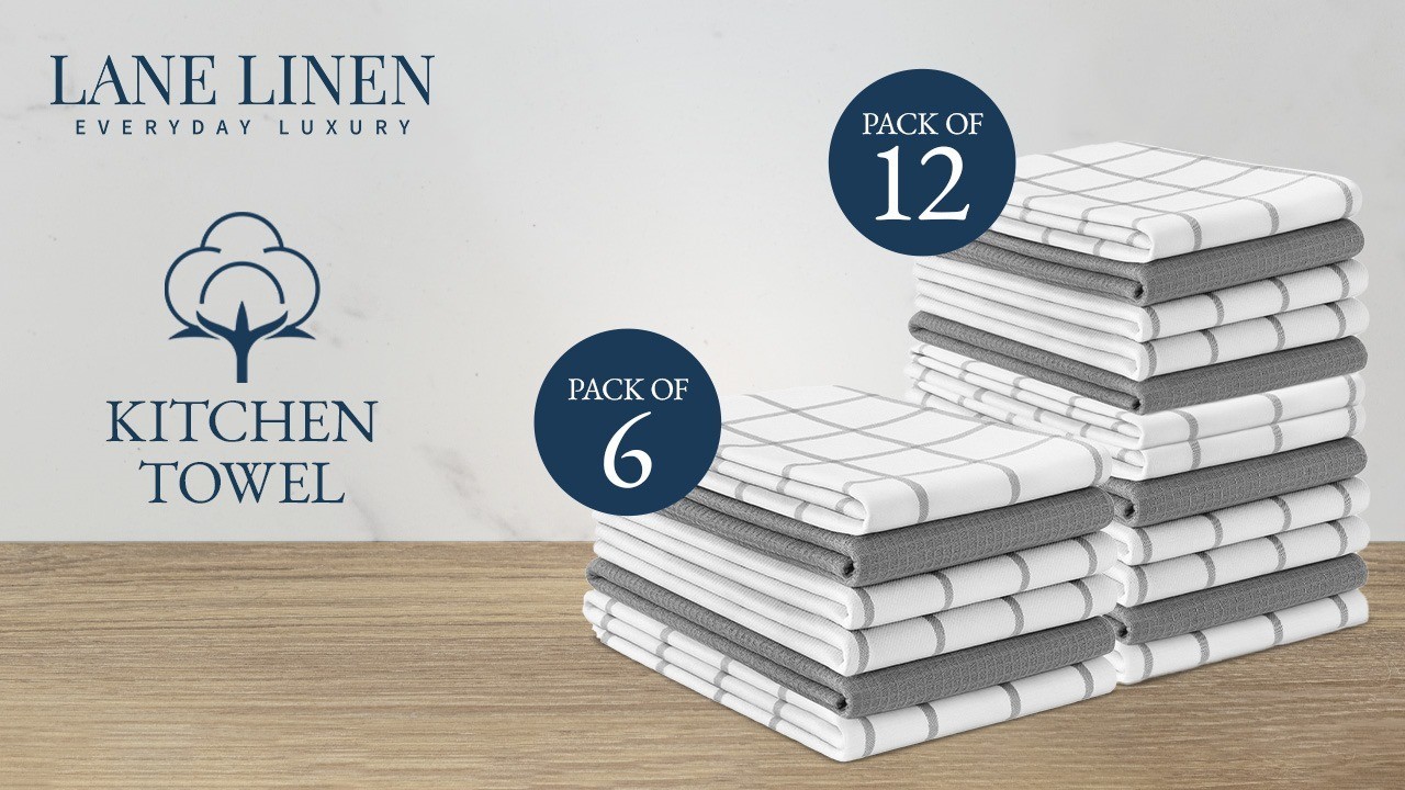 12-Pack Cotton Kitchen Towels & Dishcloths - Quick-Drying, Absorbent, Soft - Aqu