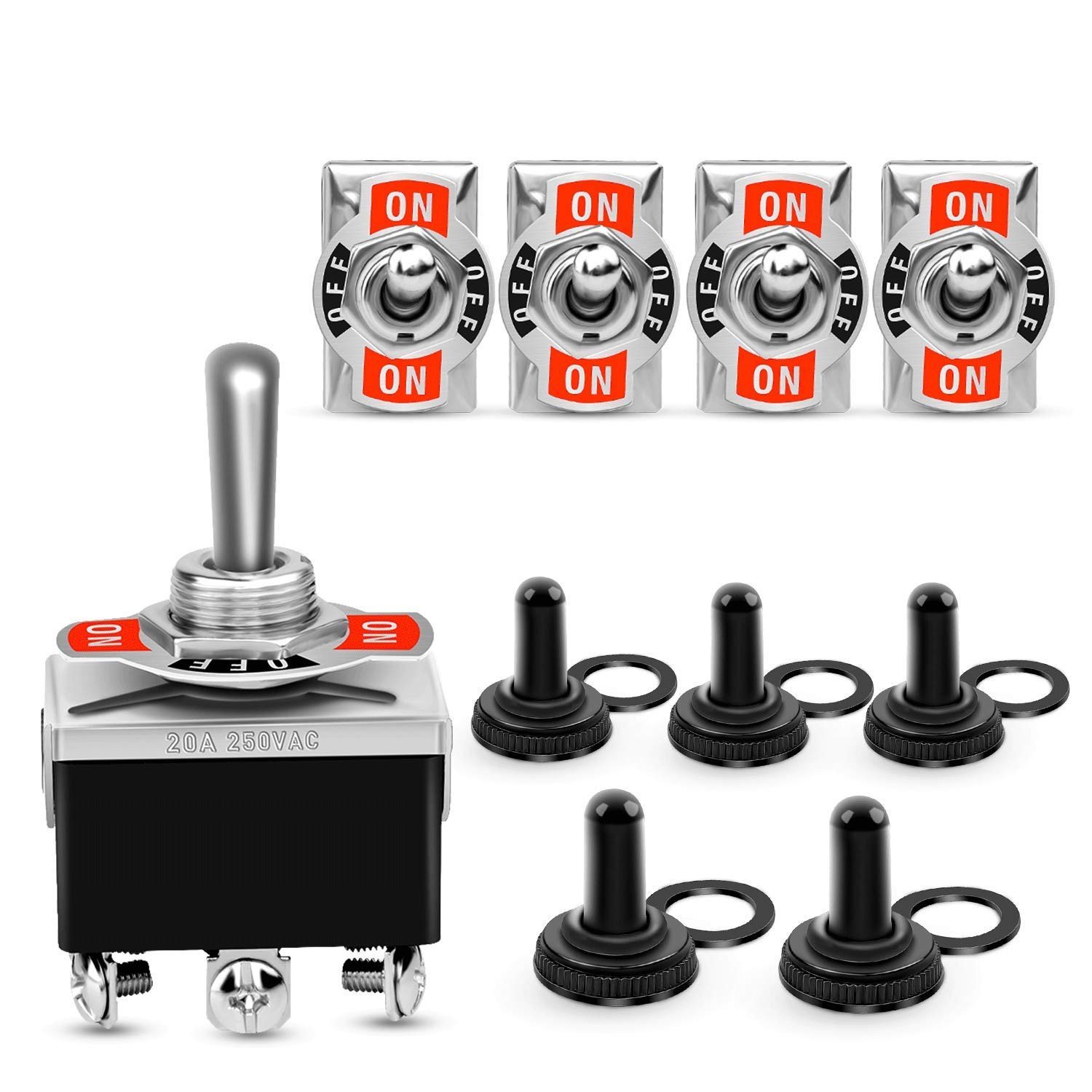 5 Pack 6Pin Heavy Duty Rocker Toggle Switch 15A 250V 20A 125V DPDT 6 Pin On/Off/