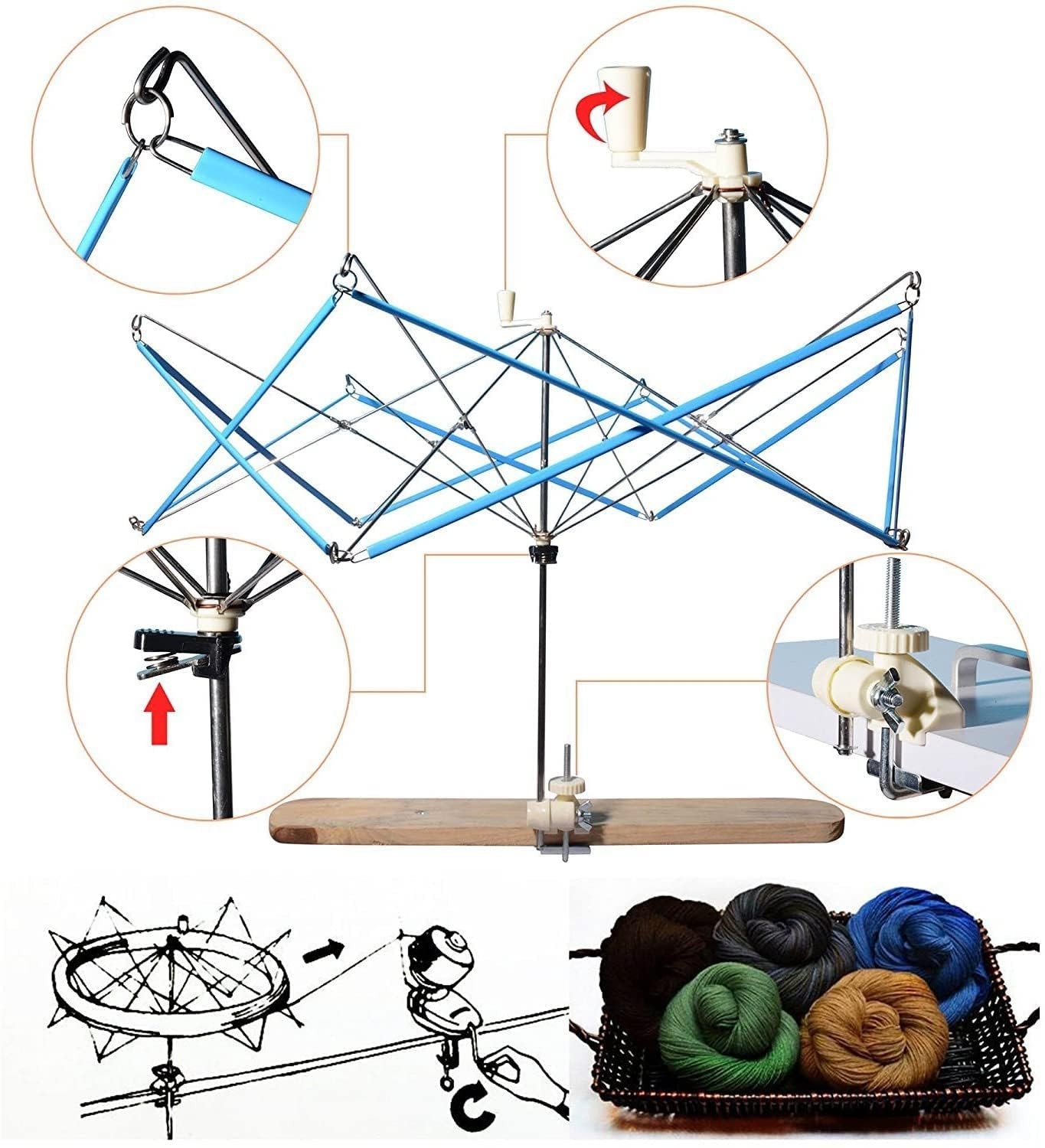 Yarn Swift Winder Ball Knitting Holder,Packed in blue