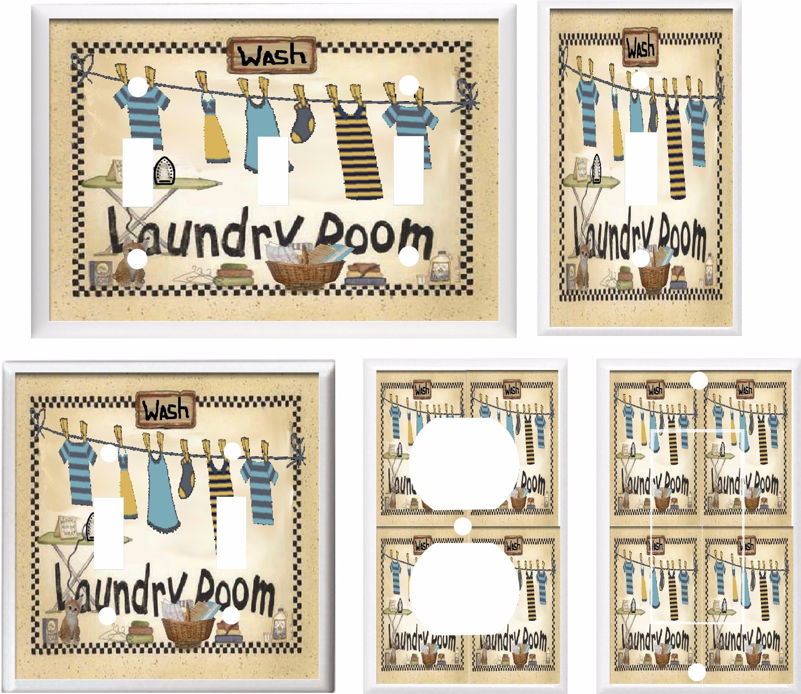 LAUNDRY ROOM CLOTHES ON A LINE LIGHT SWITCH COVER PLATE   K 2 U PICK PLATE SIZE