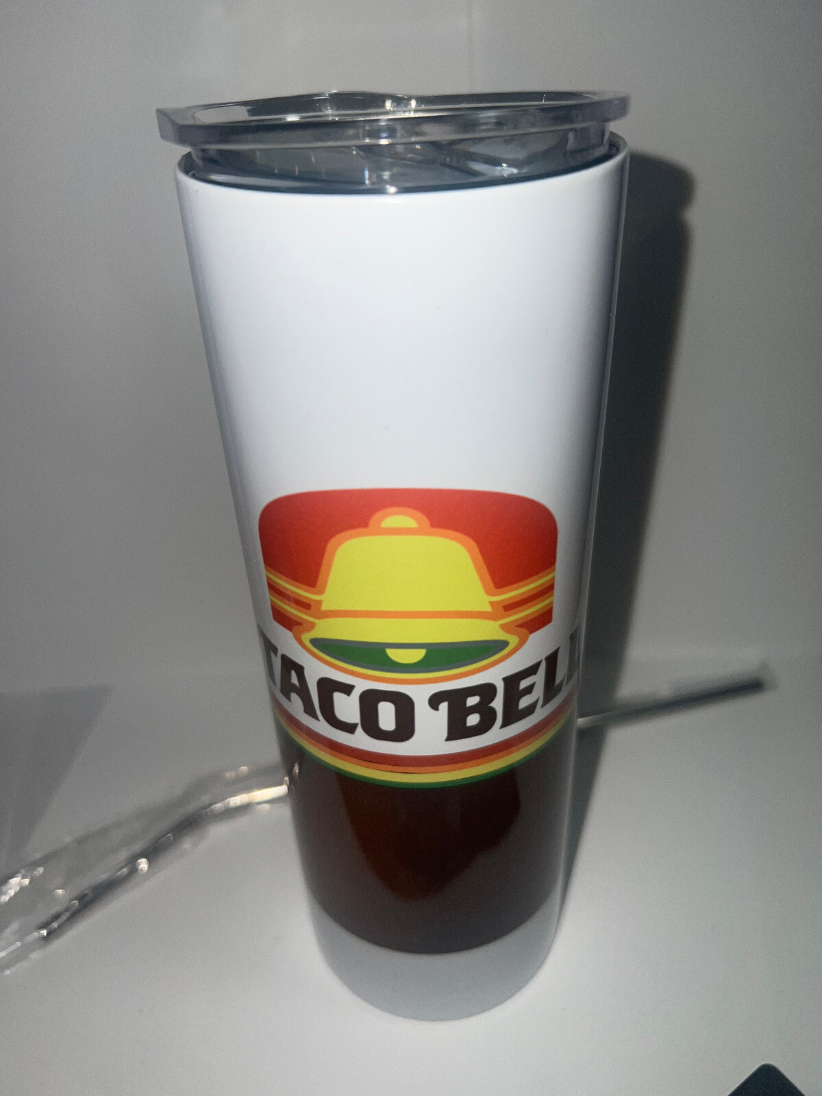 TACO BELL Skinny 20oz sublimation tumbler with lid and straw 4x8