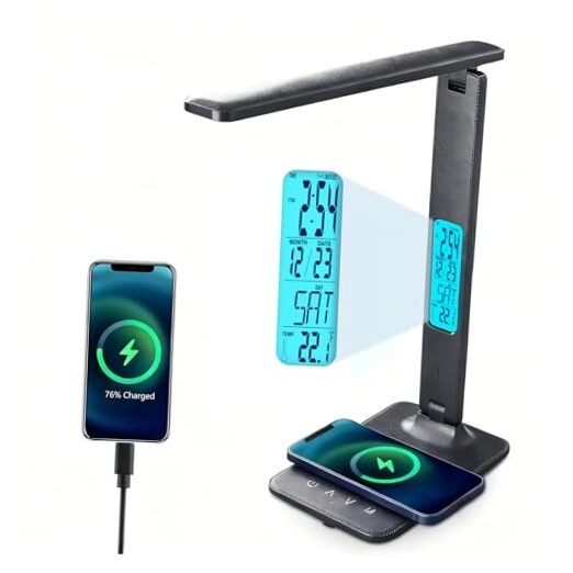 LED Desk Lamp with Wireless Charger & USB Port | Eye-Caring Dimmable Touch