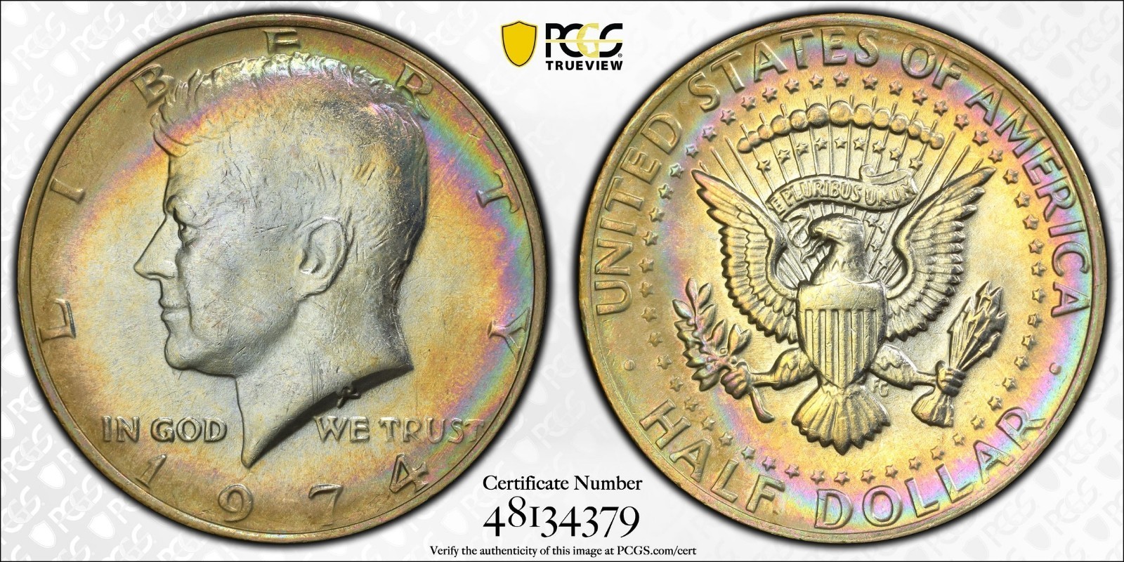 Monster Toned 1974 Half Dollar. Pcgs Scratched