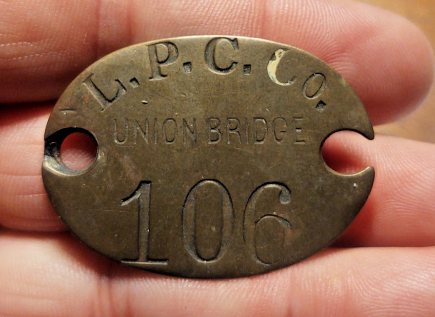 Antique L.P.C. Co. Union Bridge, Maryland ,Lehigh Portland Cement  Check / Tag