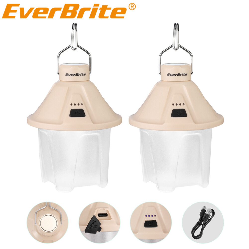 EverBrite 2PC 450LM Camping Lantern Rechargeable Camping Lantern 5 Lighting Mode