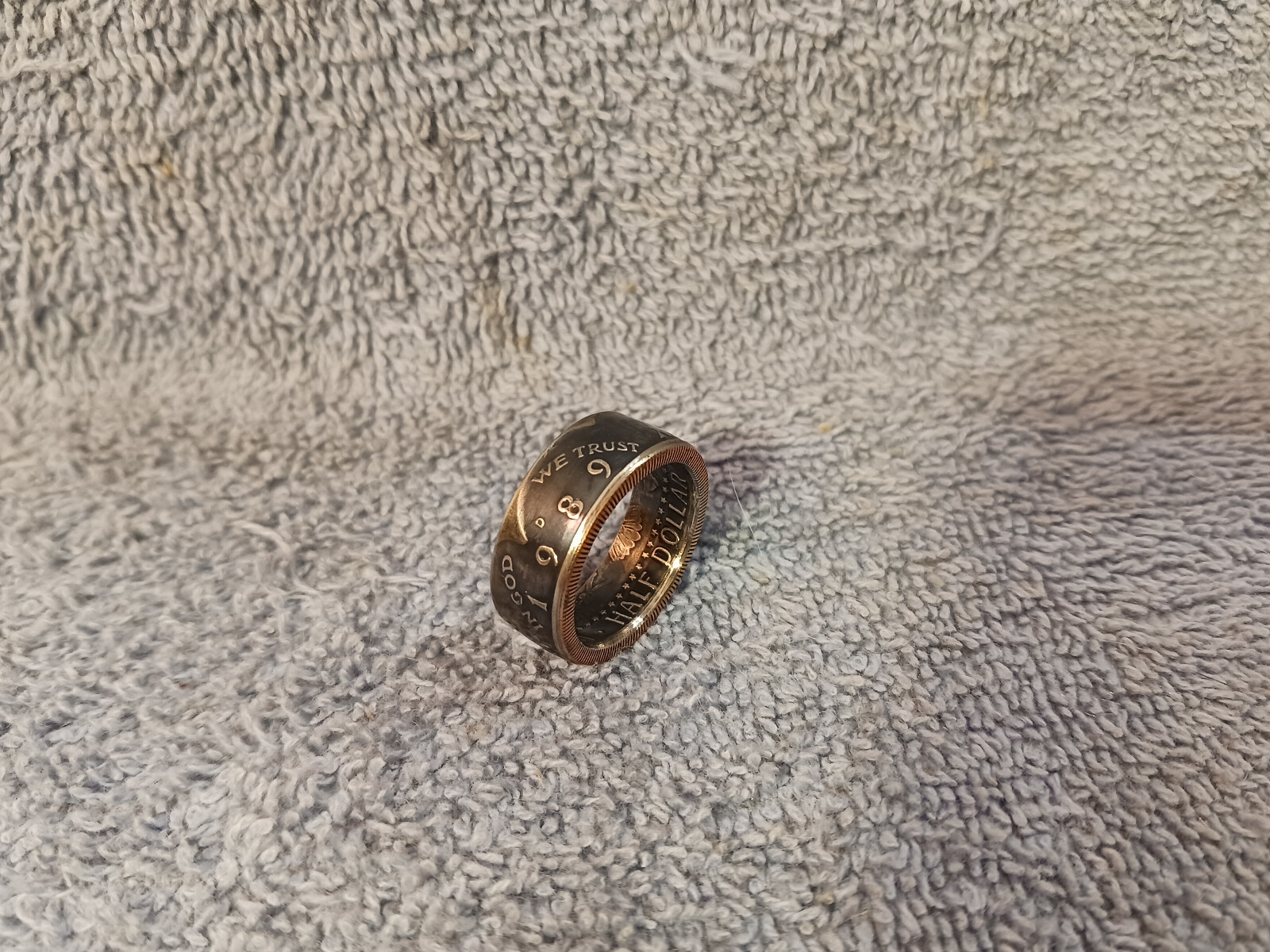 1989 Kennedy Half Dollars  size 9  coin ring  handmade mixed metals  #2
