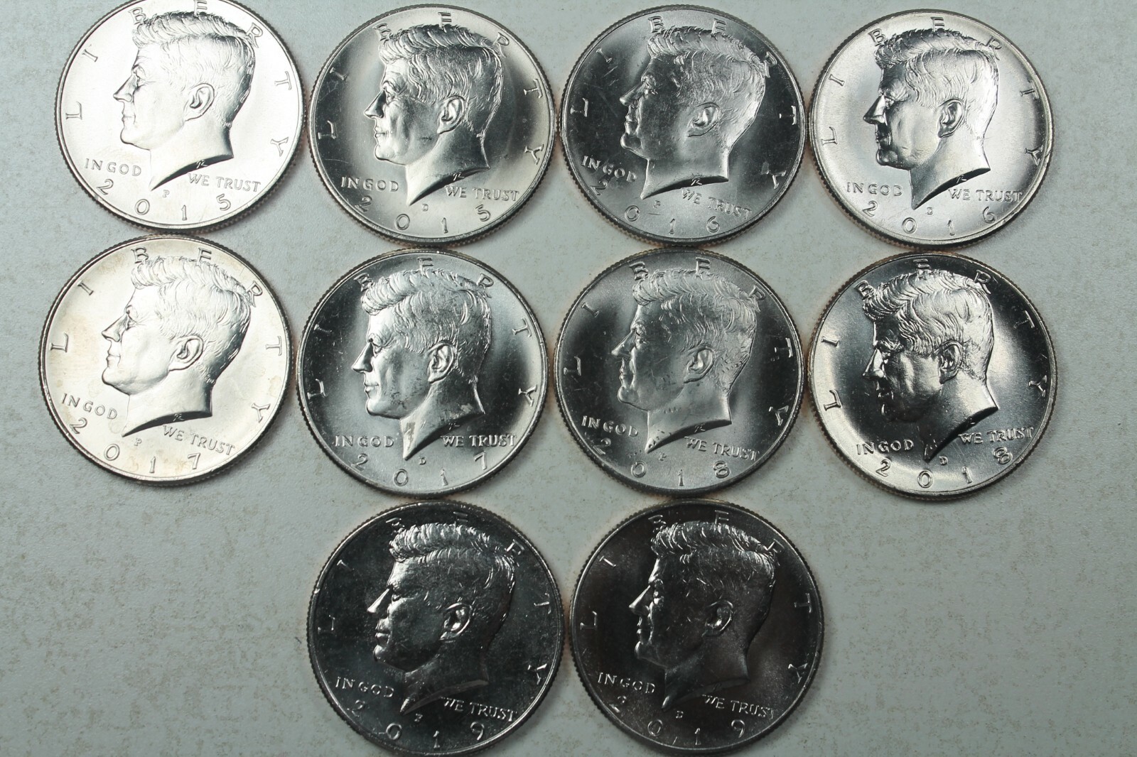 2015 2016 2017 2018 2019 P D Kennedy Half Uncirculated  Mint Roll Set 2015-2019