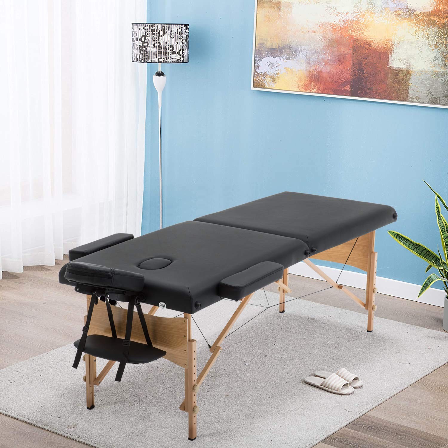 Portable Massage Table Spa Bed Height Adjustable 2 Folding 28 Inch Wide Black Ca