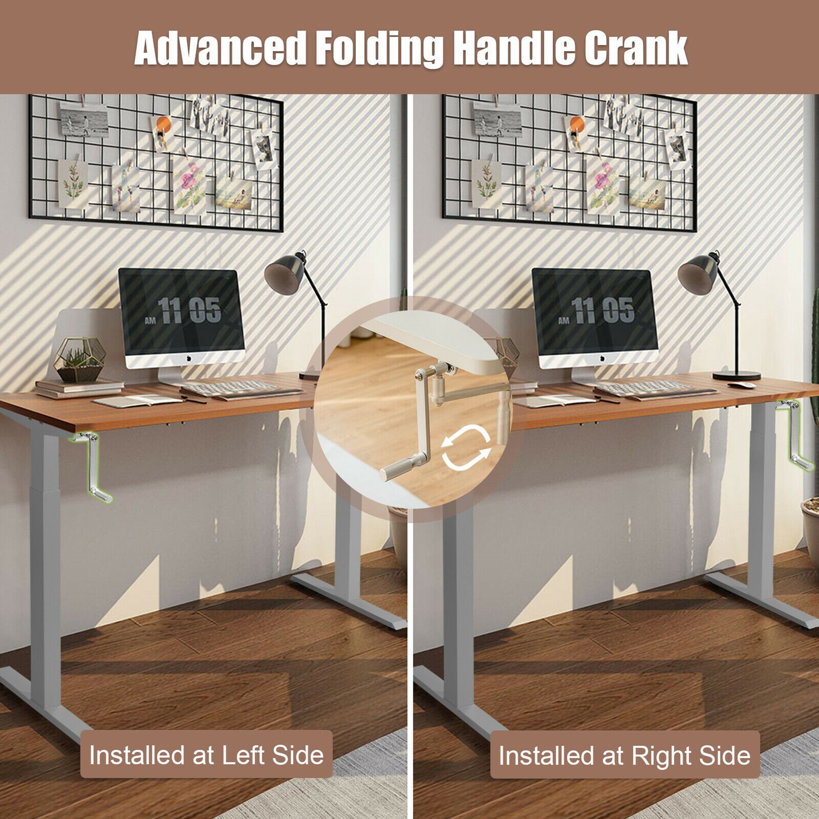 Hand Crank Sit to Stand Desk Frame Height Adjustable Standing Base Grey