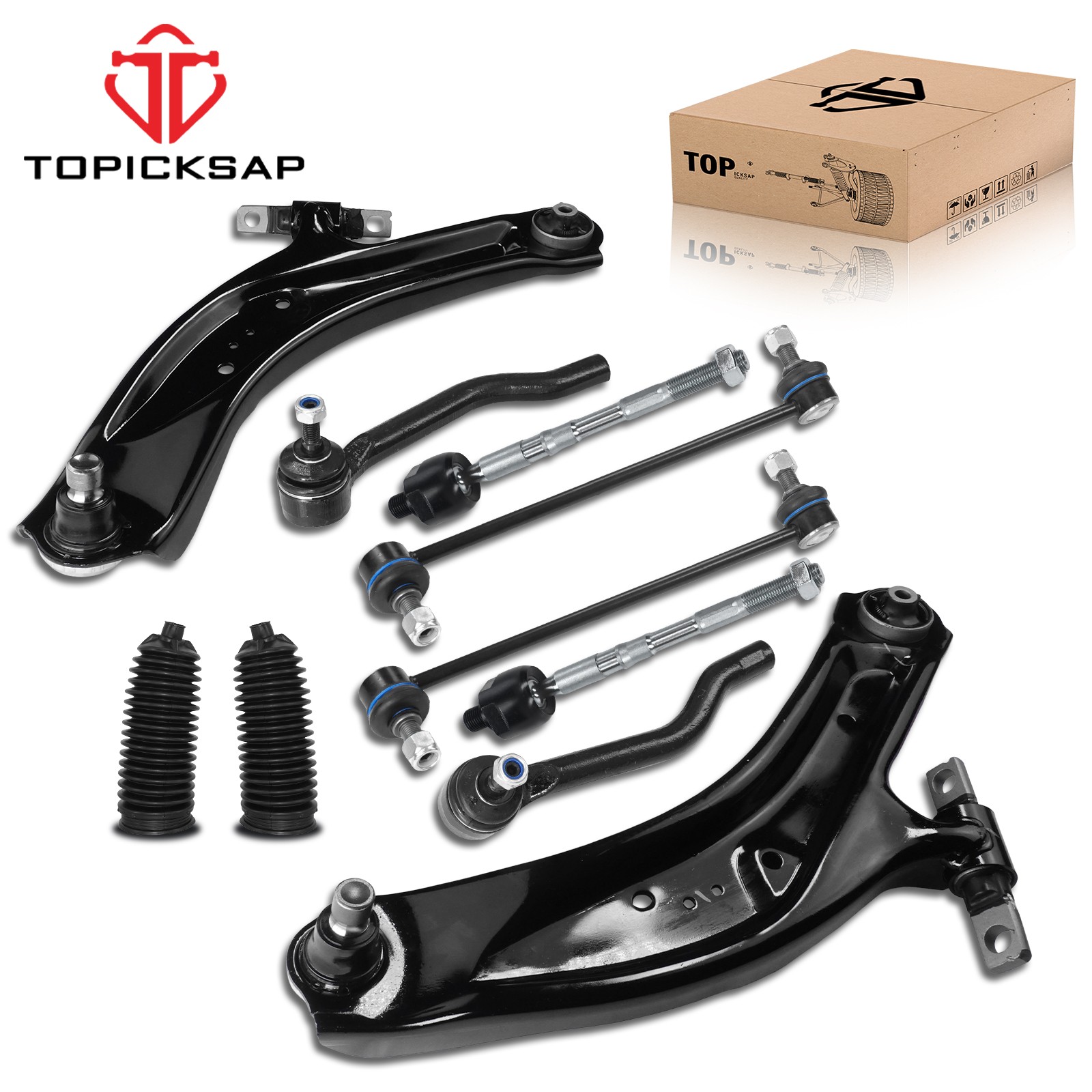 10 Front Lower Control Arm Sway Bar Link Tie Rod Kit For 2014-2021 Nissan Rogue