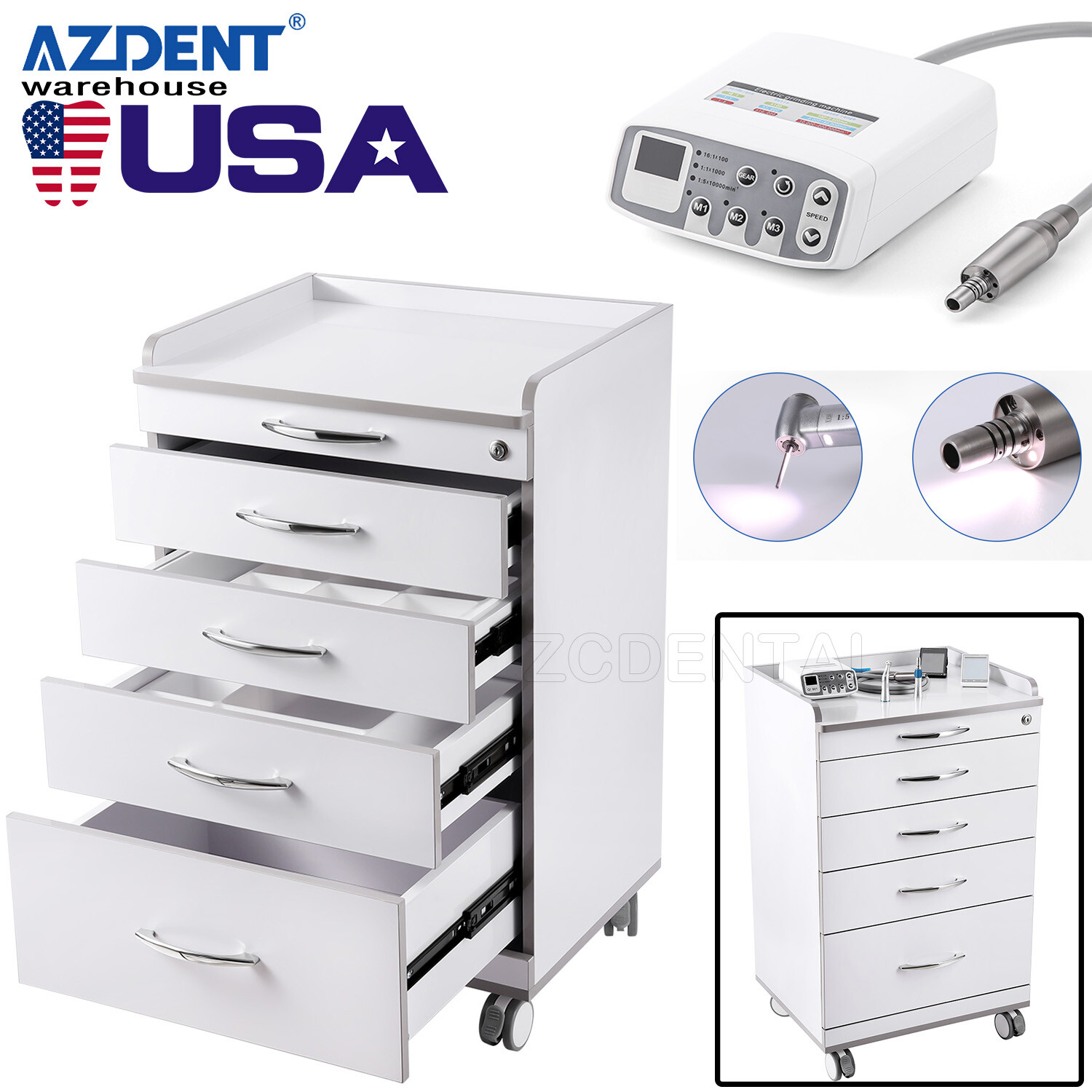 4 Drawer Dental Storage Cabinet Drawers Mobile Utility Cart/Electric Micro Motor