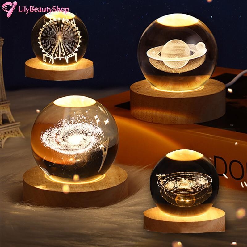 Crystal Light Globe Night LED Table Lamp USB 3D Moon Galaxy Xmas Decor Cute Gift