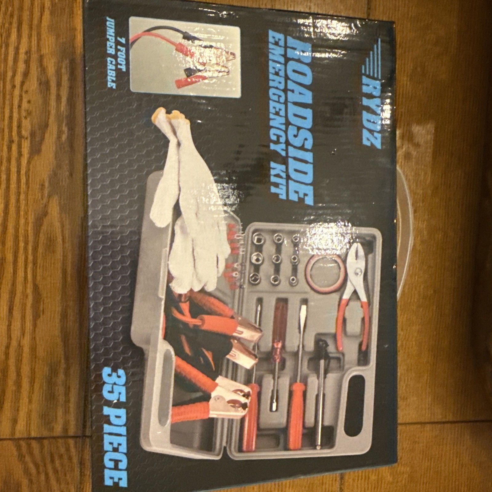 Rydz Roadside Emergency Kit 35pc 7ft Jumper Cable Tire Pressure Gauge