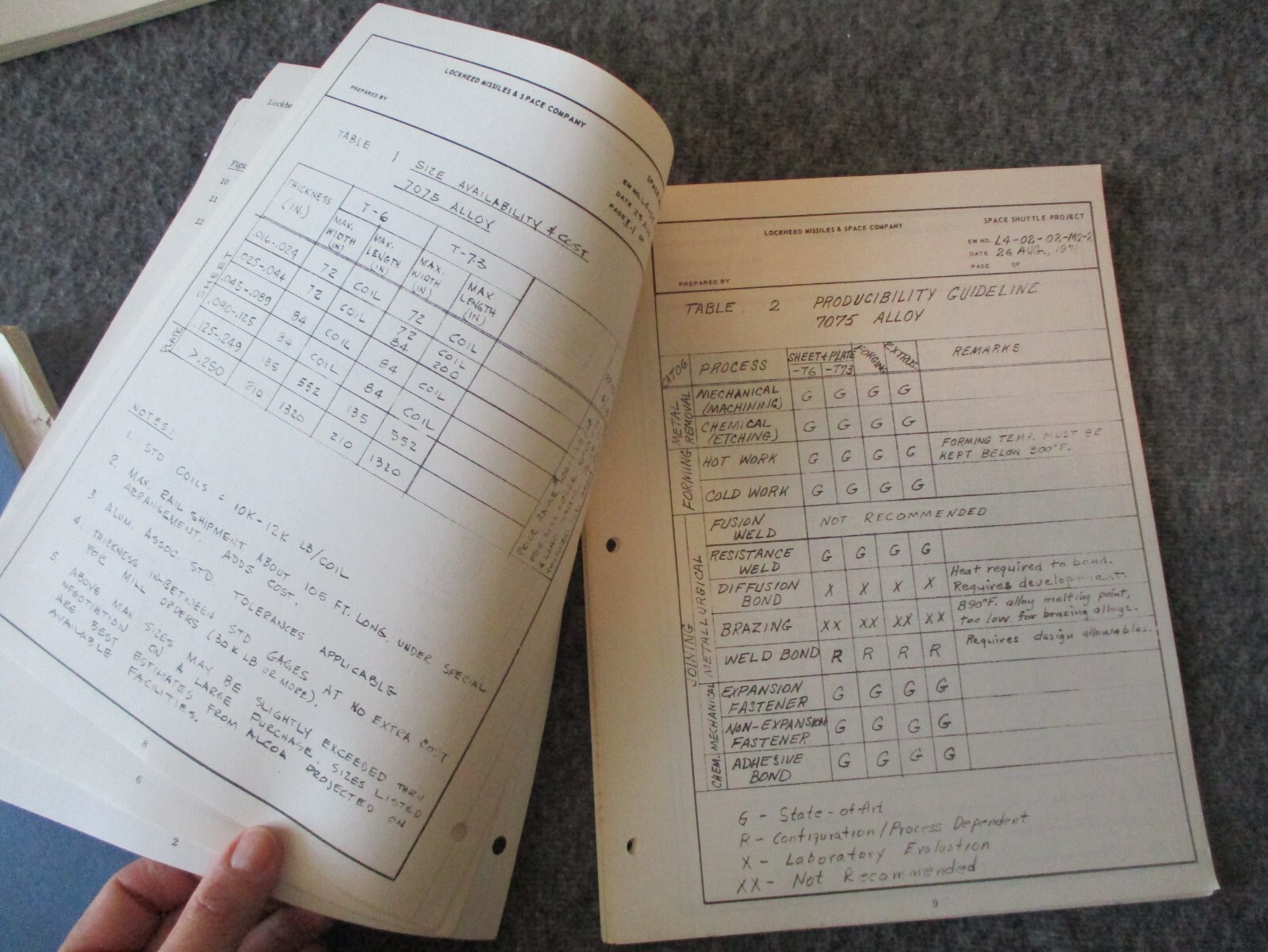 NASA SPACE SHUTTLE/VEHICLE SPECS METALS/MATERIALS/TESTING REPORTS/RESULTS 71-73