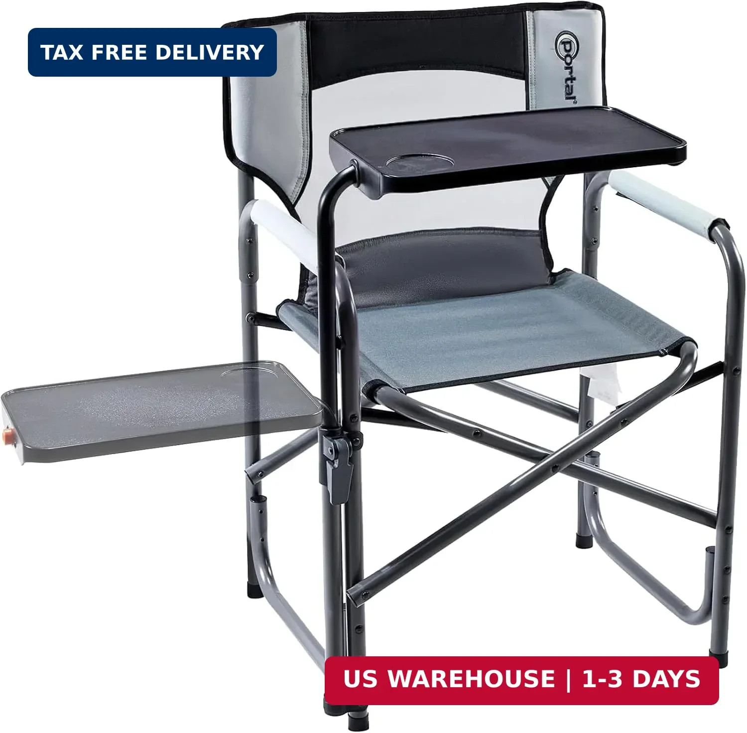 Portal Folding Director Chair with 2-Way Rotating Side Table, Heavy Duty 300 lb
