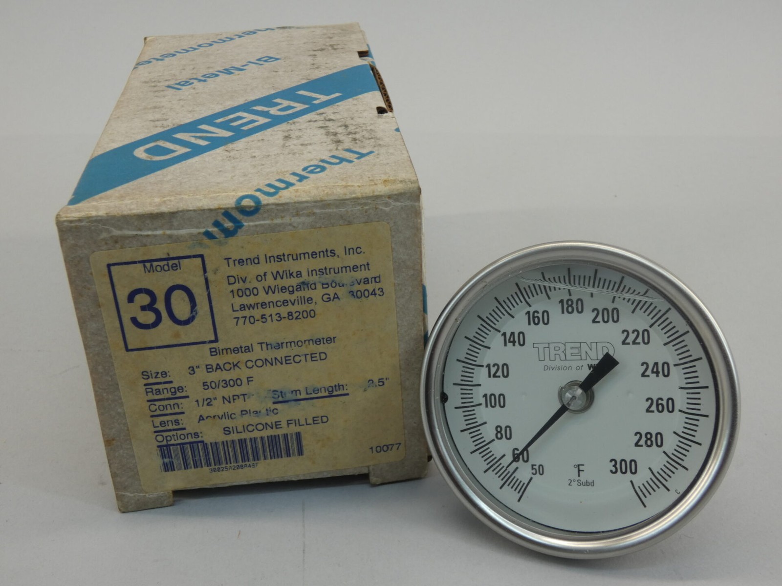 TREND WIKA Model 30 Bimetal Thermometer 3" Back connected 50-300F Silicone Fi...