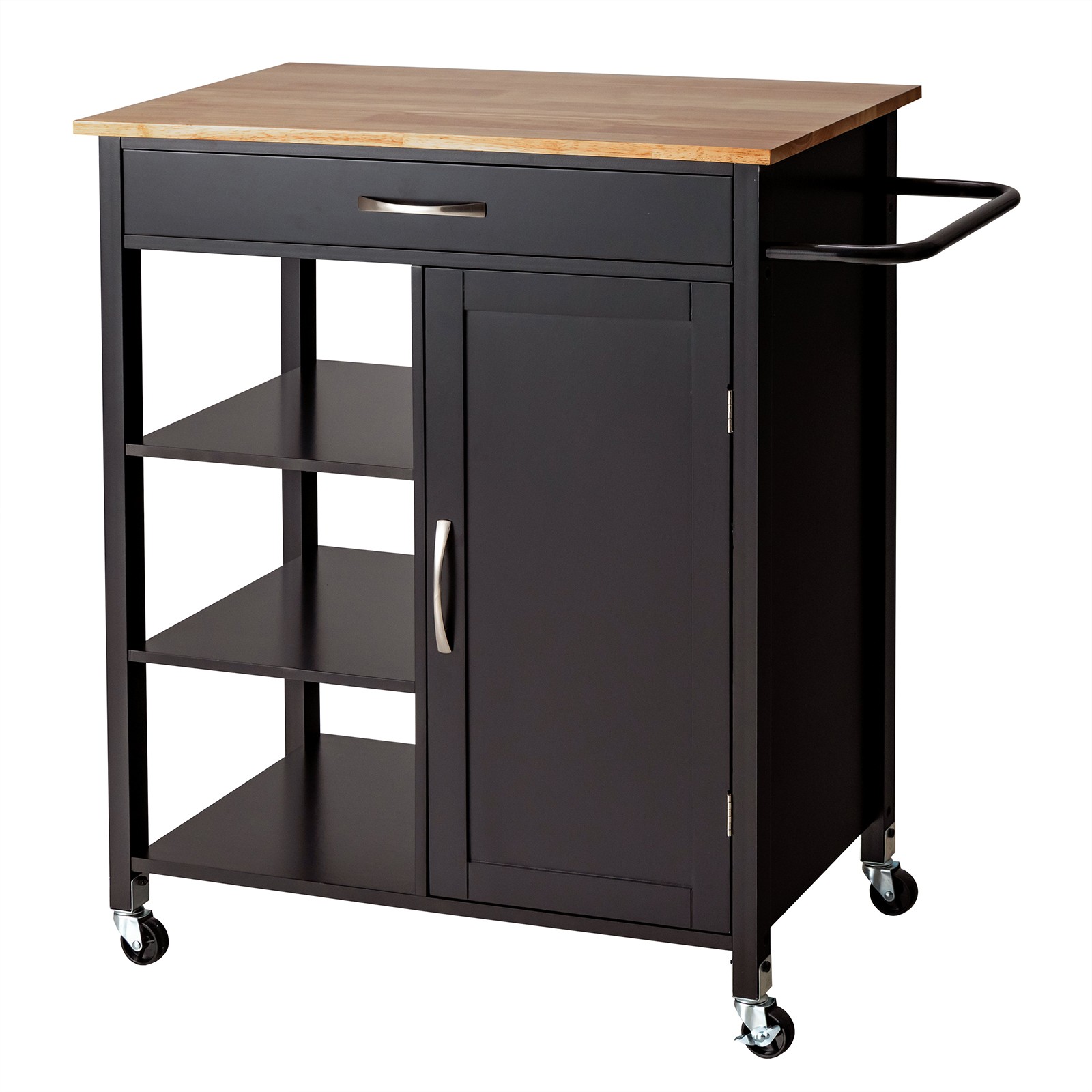Mobile Kitchen Island Cart Serving Utility Trolley Drawer Shelf Towel Rack Brown