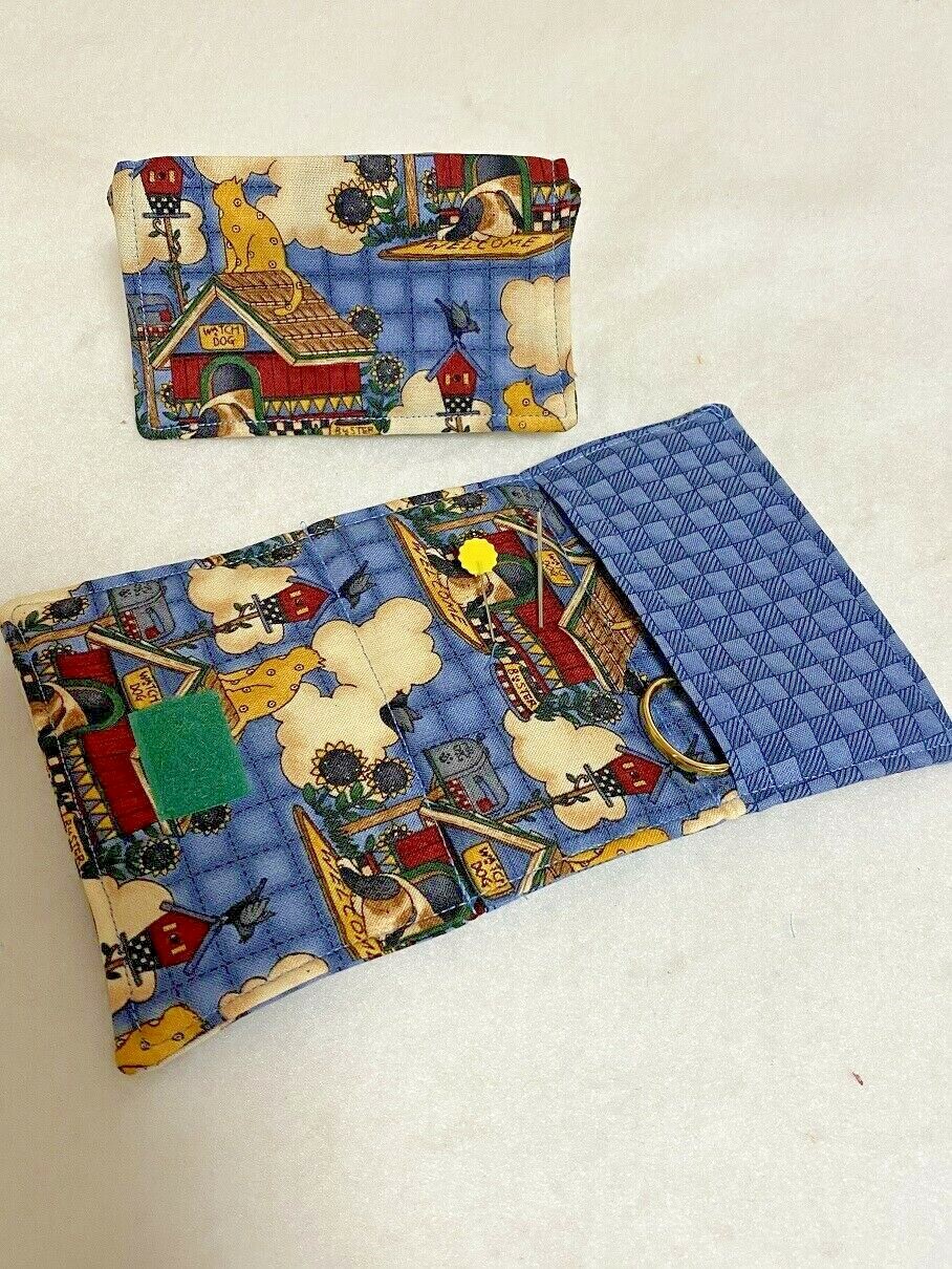 Handmade Petshop Dog & Cat fabric scissor, needle, sew notion, pincushion wallet