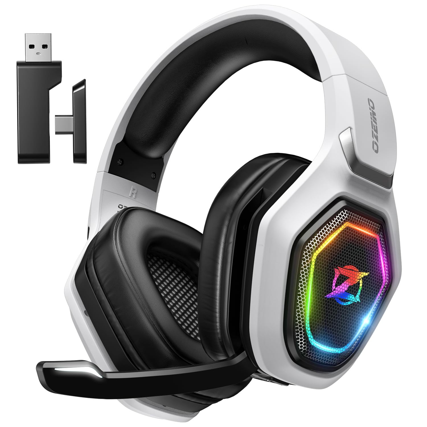 Ozeino Wireless Gaming Headset for PS5, PC, Switch| Large, Black and White