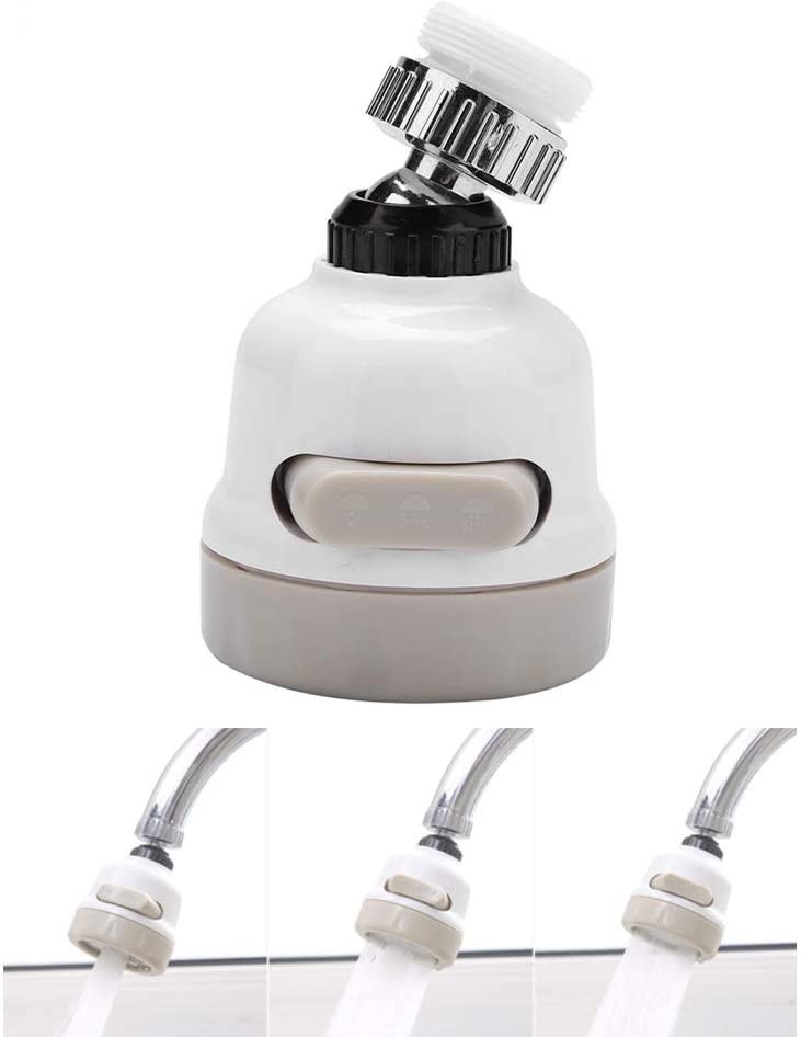 360 Degree Sink Aerator Head, Stainless Steel Silicone for Kitchen Home (White)