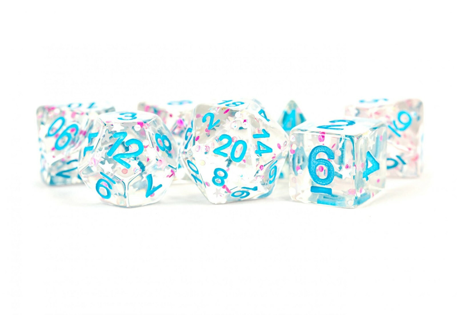 16mm Resin Polyhedral Set | Clear Confetti
