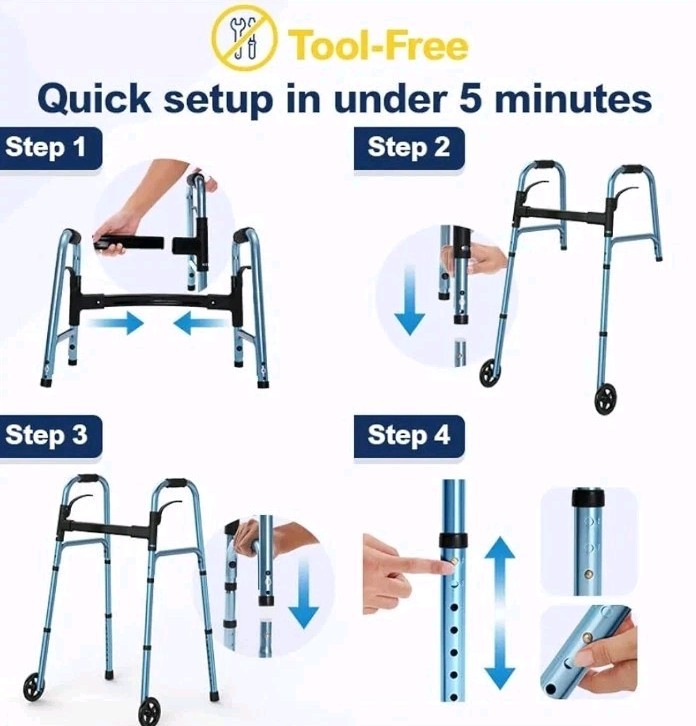 Walkers for Seniors, Folding Walker with Wheels and 2 Skis, Lightweight Rolling