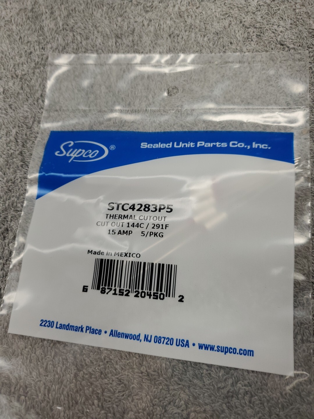 5 PACK Supco STC4283P5 Thermal Cutoff With Base  144C / 291F 15A New sealed