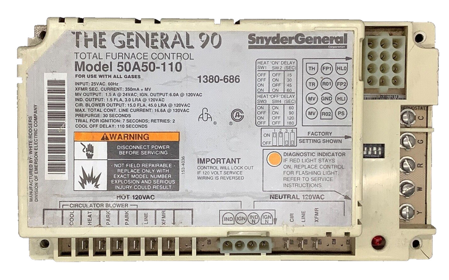 50A50-110 OEM Furnace control circuit board 1380-686