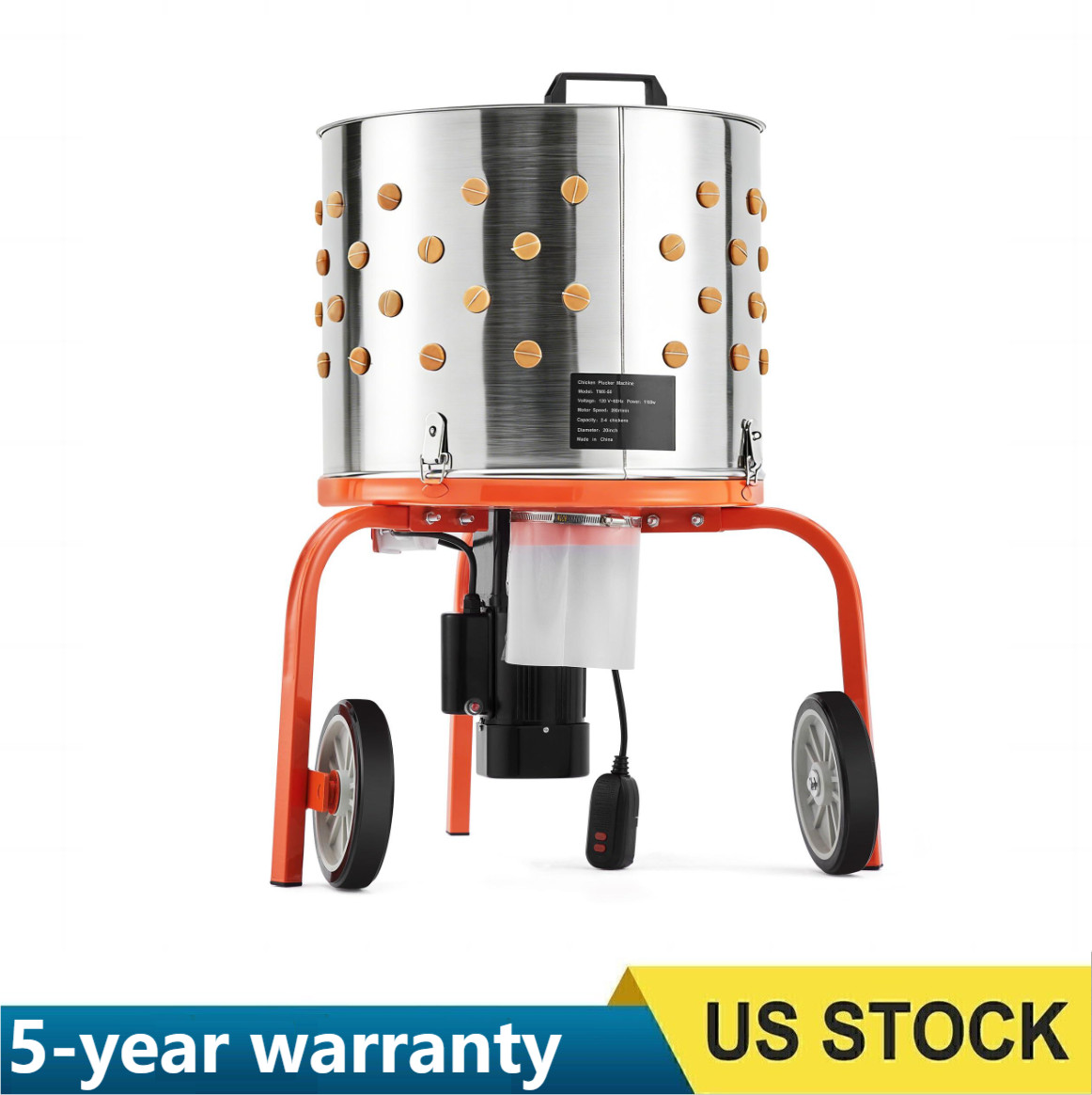 🔝20" Chicken Plucker Machine Poultry Plucker SS Drum, 3500RPM Motor ,108 Finger
