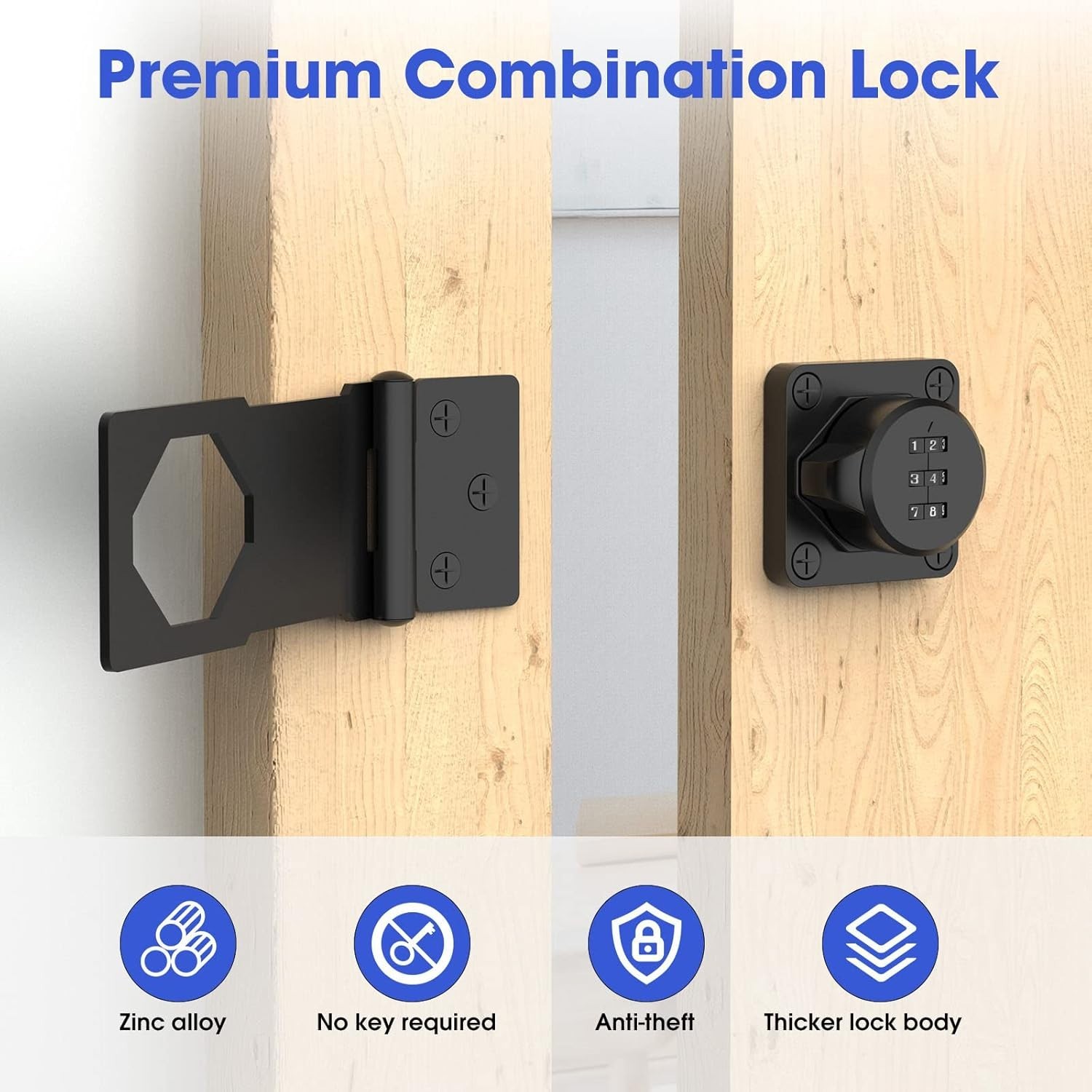 Mechanical Password Rotary Hasp Locks, Door Slide Latch Lock Black