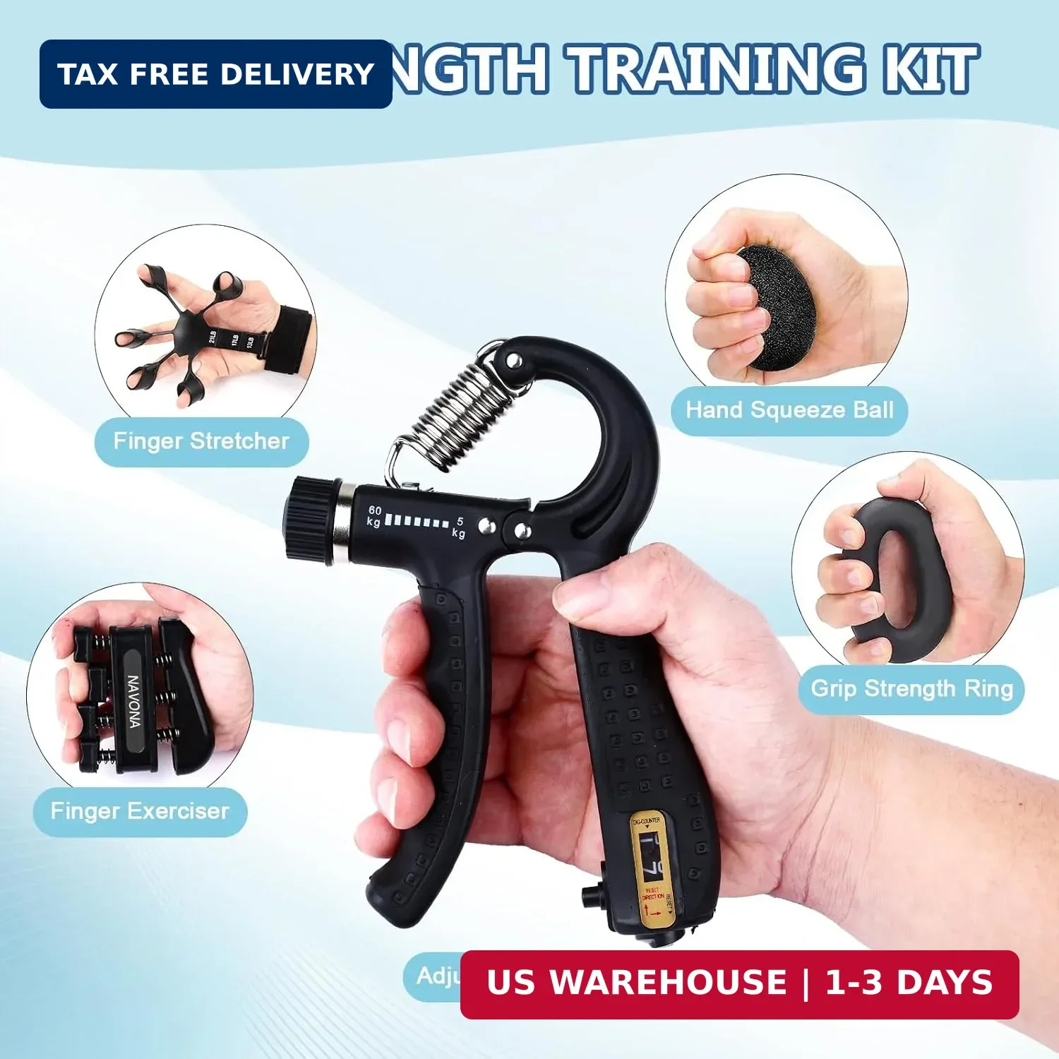 5 PCS Grip Strength Trainer Kit, Hand Gripper Strengthener, Forearm Strengthener