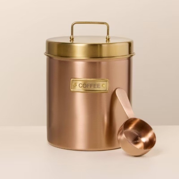 Coffee Canister Copper Finish  7.2 Inches (H) x 5.3 Inches (W) x 5.3 Inches (D)