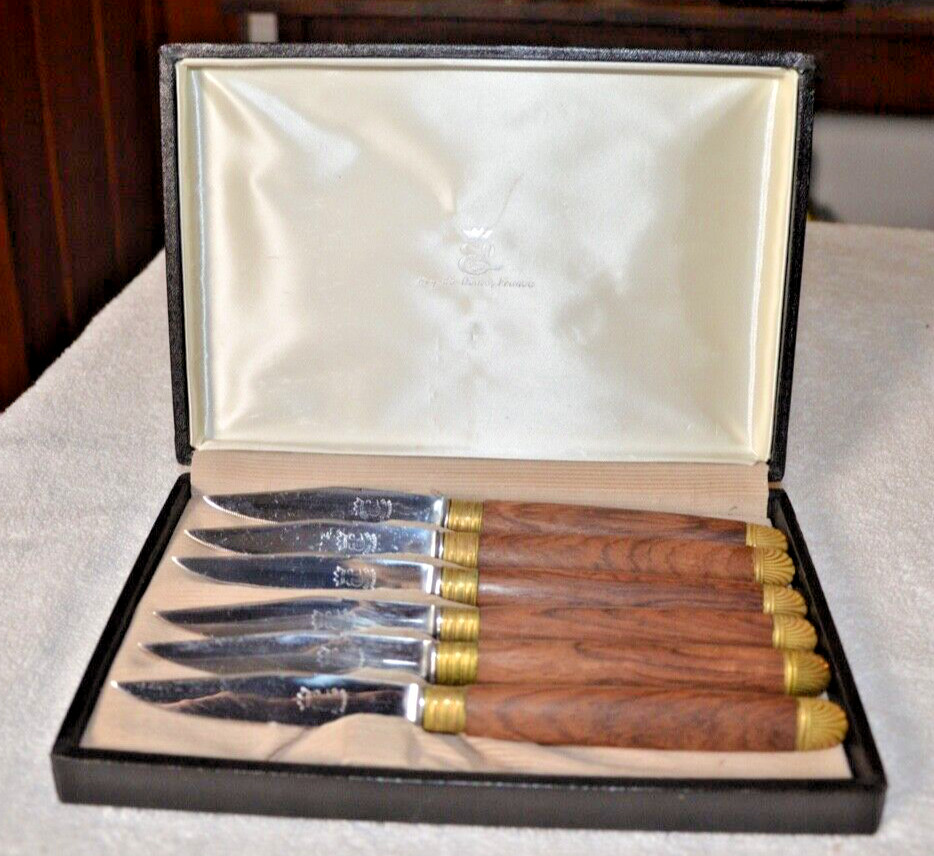 Vintage Steak Knife Set Of 6,  Puy-de-dome, France, Stainless, Wood Handle