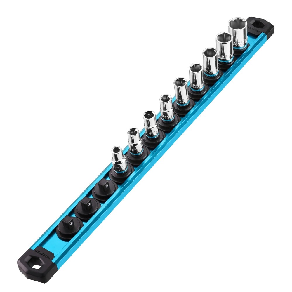 WORKPRO 1/4in Dr Heavy Duty Magnetic Socket Organizer Aluminum Alloy Socket Rail