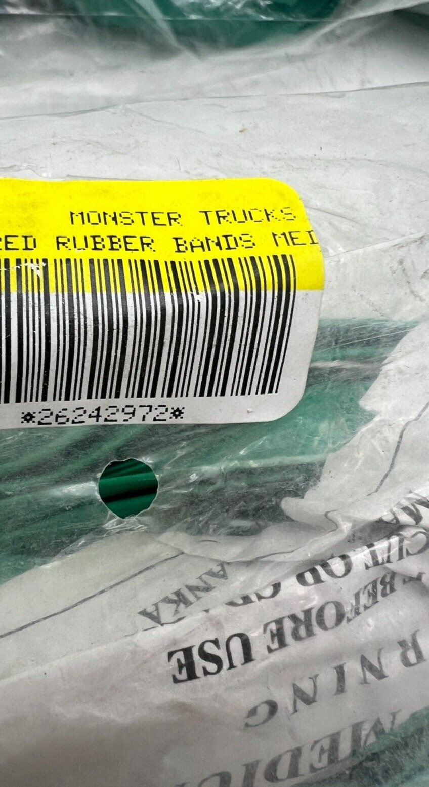 (QTY 5) Monster Trucks Colored Rubber Bands Green Medium 30"