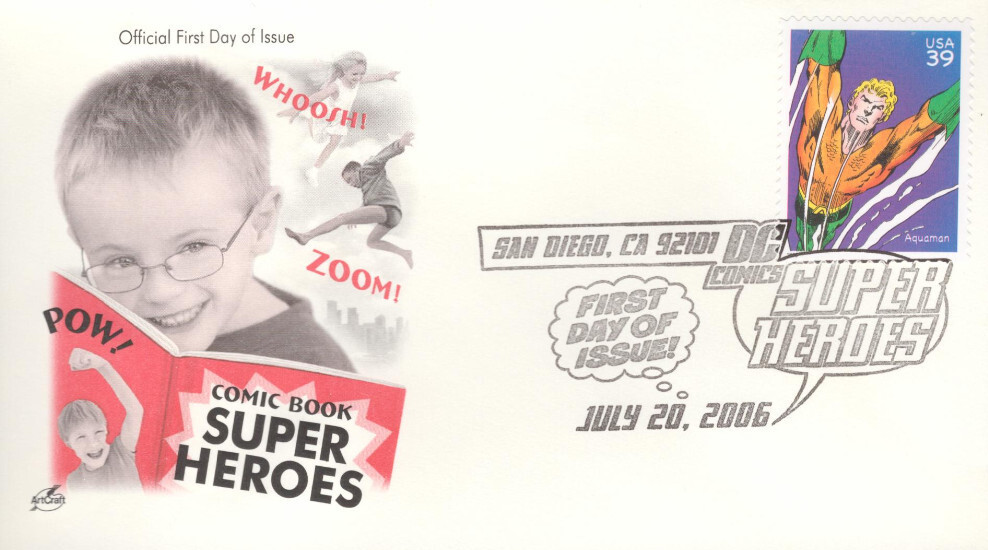 2006 First Day of Issue - DC Comic Heros - Aquaman - Art Craft Cachet
