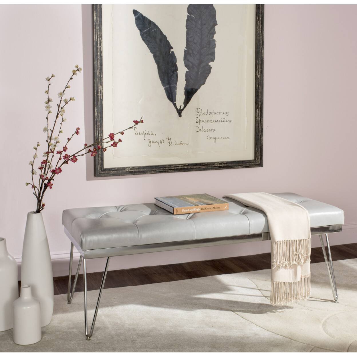 SAFAVIEH Marcella Bench | Grey / Chrome |
