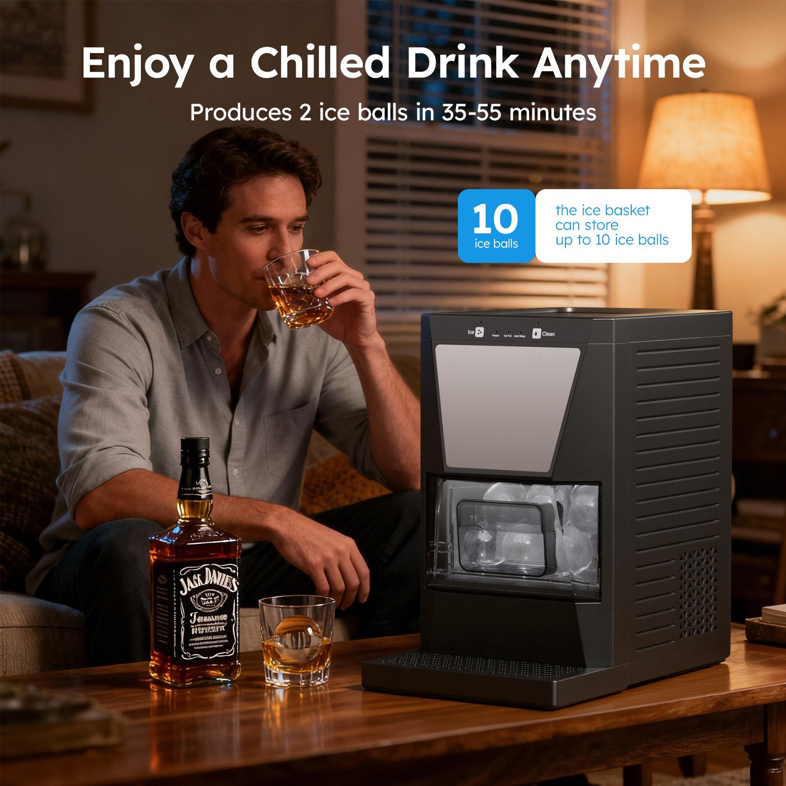 Ball Ice Maker Machine with Self-Cleaning Function - Makes Crystal Clear