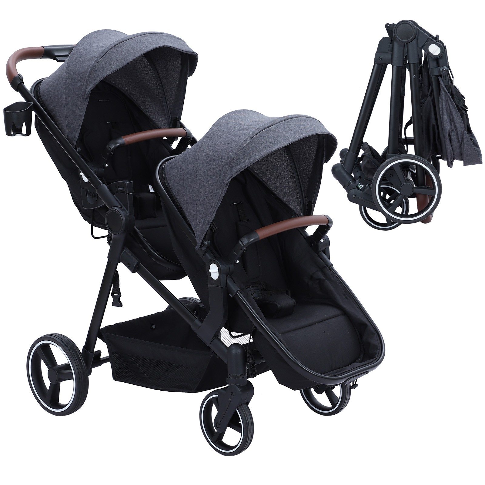 Double Stroller Track Tandem Stroller Foldable Pushchair for Infant and Toddler