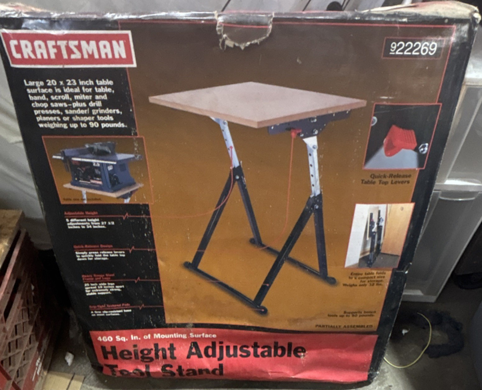 Craftsman Height Adjustable Tool Stand 922269, 20x23in, 90lb, Quick-Release