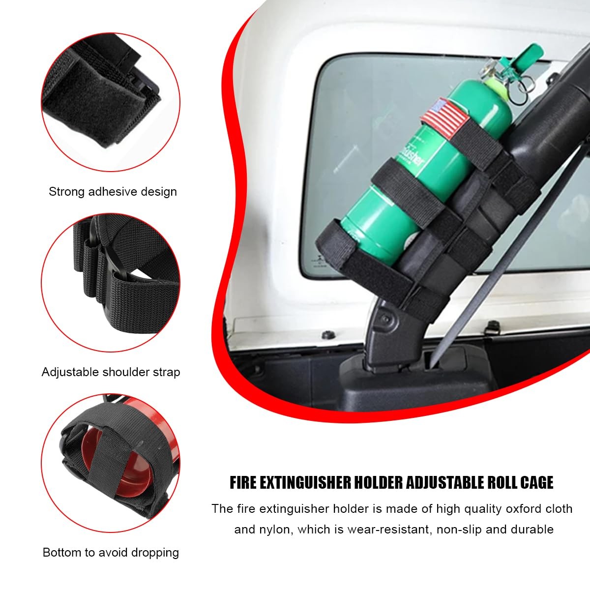 MTRPS Fire Extinguisher Holder, Adjustable Roll Bar Fixed Black