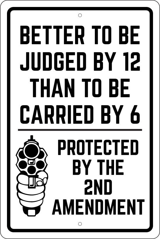 PROTECTED BY THE 2nd AMENDMENT, 8"X12" ALUM SIGN, 9MM, PISTOL, GUN OWNER, MAG