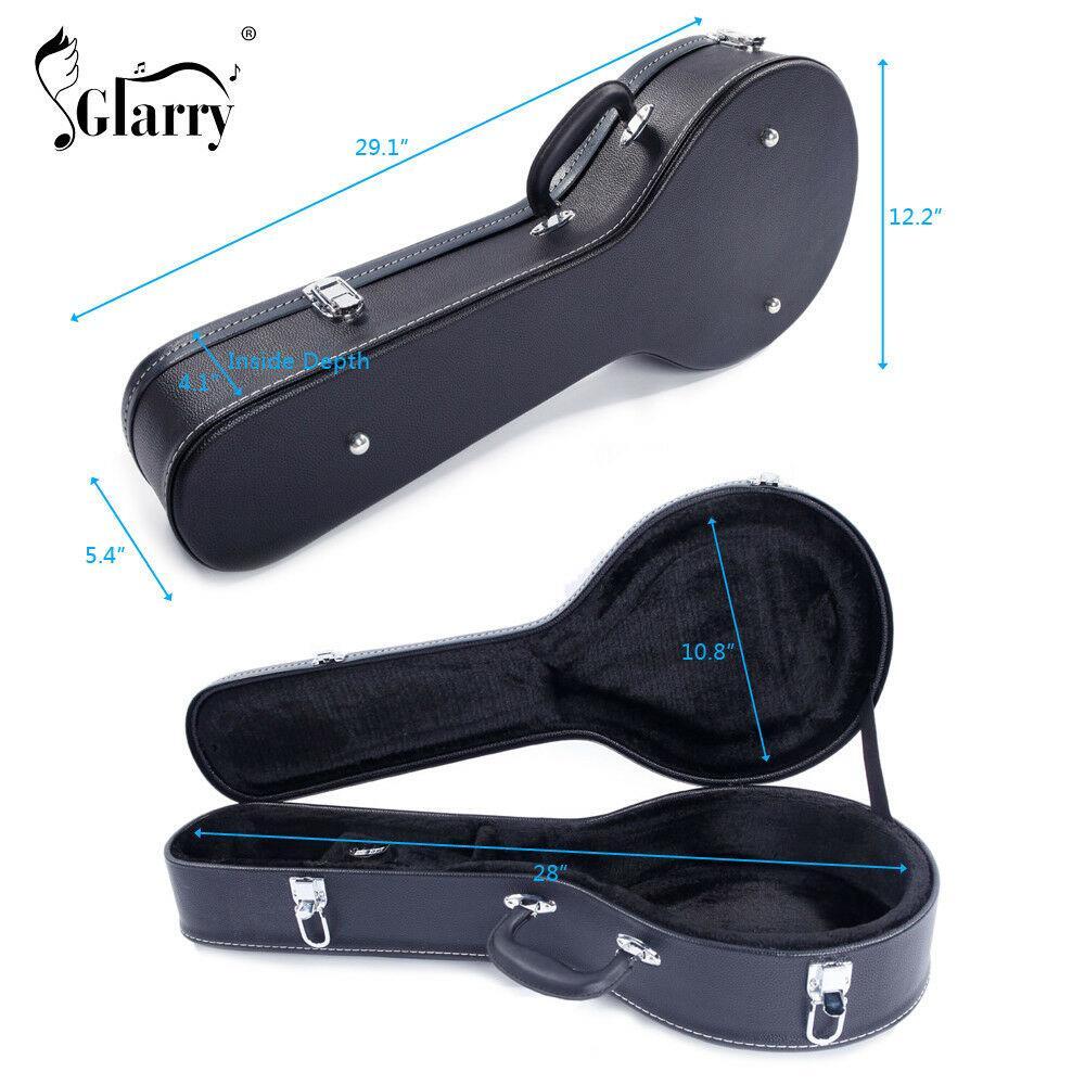 Glarry A-Style Microgroove Pattern Mandolin High-Class Leather Case Black