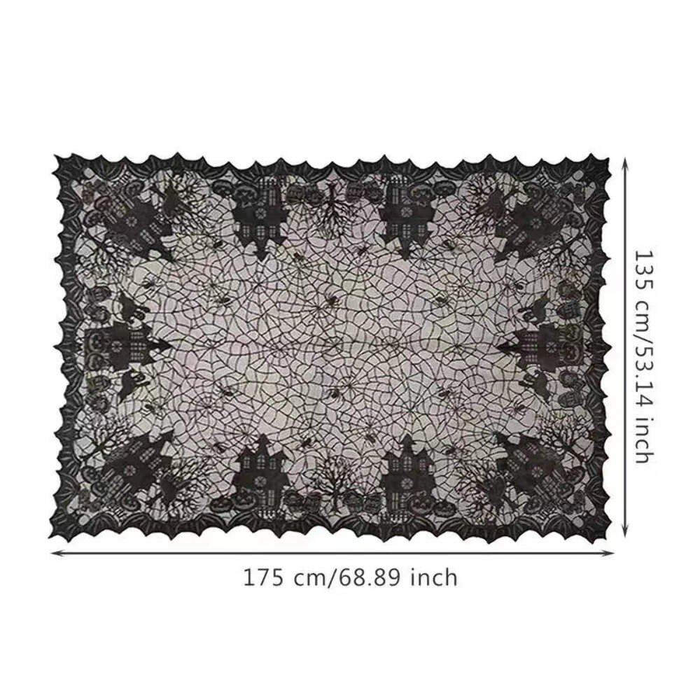 Halloween Lace Tablecloth – Rectangular Haunted House & Pumpkin Design