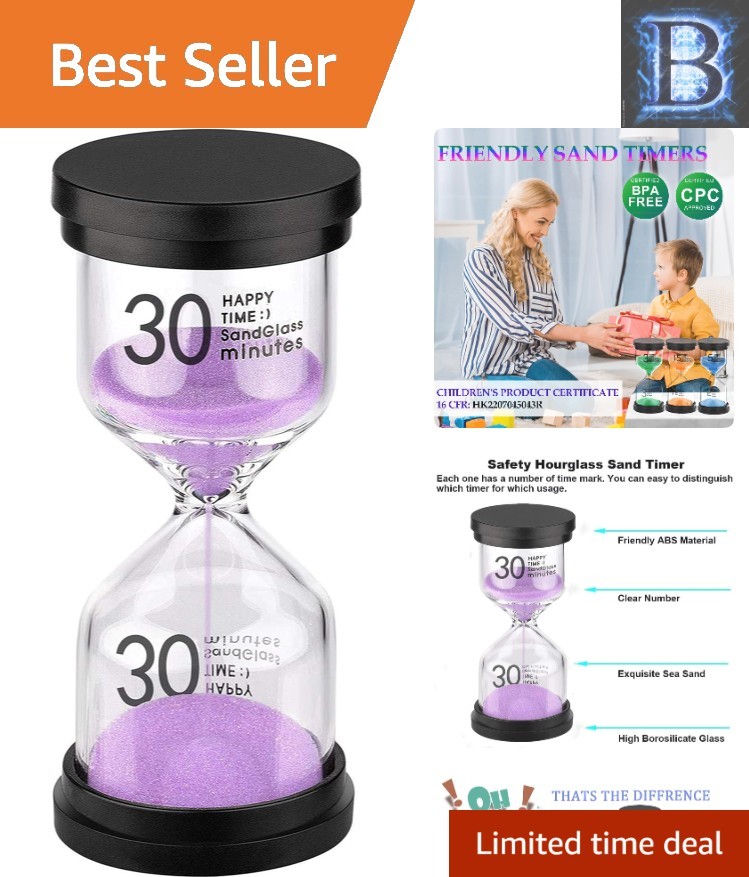 Colorful 30-Minute Sand Timer - Ideal for Cooking, Classroom, and Play
