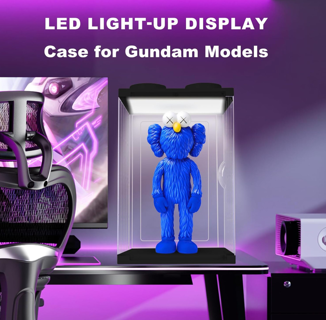 Action Figure Display Case 16" Black Acrylic 1/6 Model Figurine LED Light Toy Bo