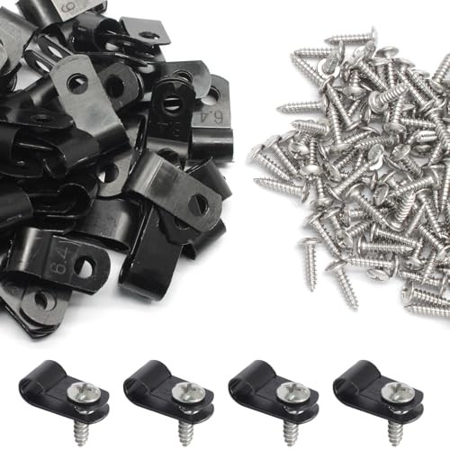 50 Pcs Inch Black Nylon Screw Mounting R-type Cable Clip Wire 1/4 50 Pcs Black