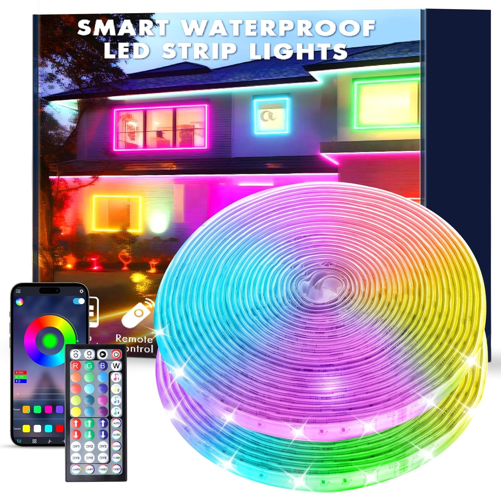 Aiicrgb 80FT Outdoor RGB LED Strip Lights, IP68 Music Sync Led Lights App