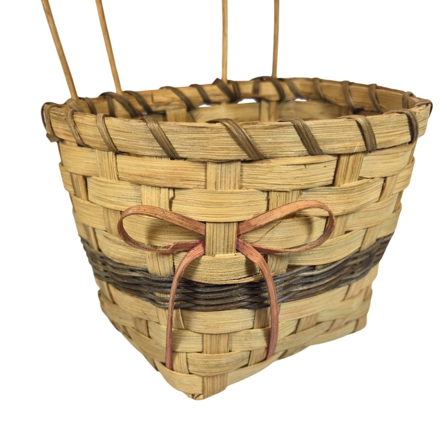 Handcrafted Woven Bow Basket Double Arch Handle Natural Rustic Storage decor